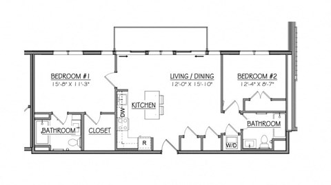 Floor plan for 2 beds, 2 baths, 918 sqft